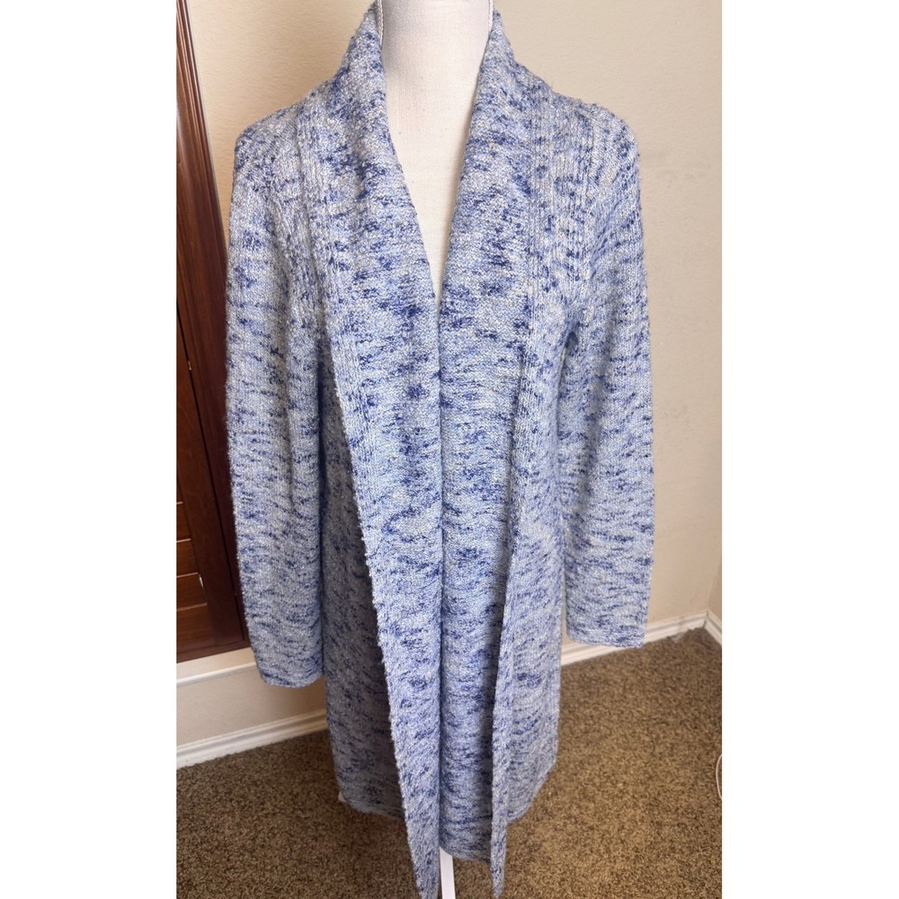 Pure J. Jill Blue Knit Longline Cardigan Duster Sweater wool blend open size M